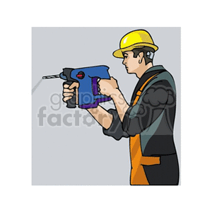Cartoon man drilling into a wall clipart. Royalty-free icon # 159947