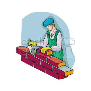 union construction worker brick bricks builder2121.gif Clip Art People Occupations professional industry industrial mason masonry cement laying hat overalls 