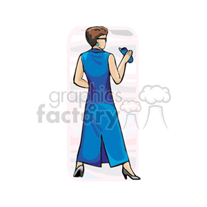 Cartoon business lady with a walkie talkie  clipart. Commercial use image # 159953