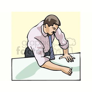 clipart - Cartoon architect man drafting paperwork.