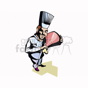 Chef holding an oversized turkey leg clipart.