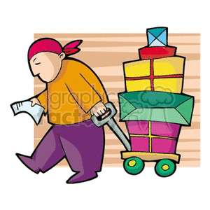 Cartoon man pulling a wagon of packages  clipart. Commercial use image # 159999
