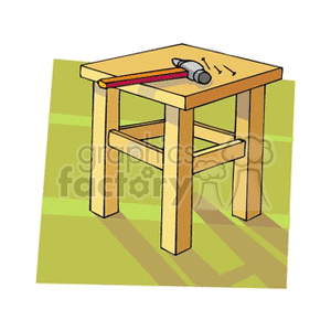Small cartoon table with hammer and nails clipart.