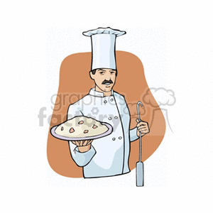 Cartoon chef holding a platter of spaghetti clipart. Royalty-free image # 160003