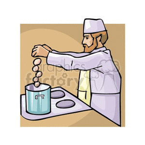 Cartoon chef cooking on the stove clipart.