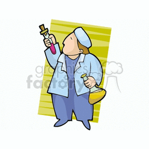 Cartoon lab technician looking at a test tube clipart.