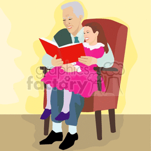 Grandfather reading to his grandchild clipart.