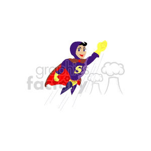 Super hero with a red cape flying clipart.