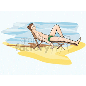 Guy sunbathing on a lounge chair clipart.