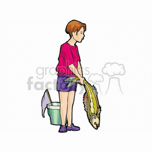 A boy holding a big fish by its tail clipart. Royalty-free image # 163836