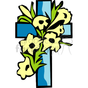 A blue cross with lilies clipart. Commercial use image # 164111