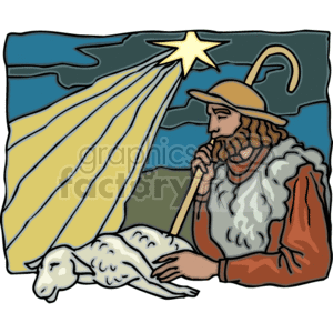 clipart - Shepherd with a lamb and the north star.