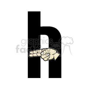The clipart image depicts a graphical representation of the sign language hand gesture for the letter H alongside a stylized representation of the lowercase letter h. The hand is in profile, with the fingers extended and the thumb crossing over the palm, which corresponds to the H gesture in American Sign Language (ASL).
