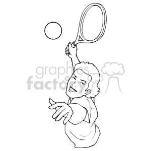 black and white outline of a tennis player clipart. Commercial use image # 170049