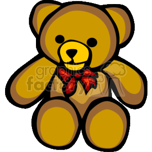 Teddy bear with red bow around neck