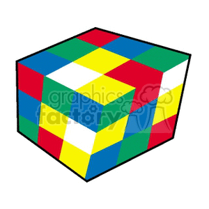 The clipart image shows a Rubik's Cube, which is a three-dimensional puzzle with multiple colored  tiles on each side
