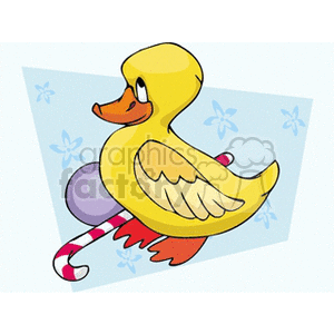 yellow duck with an egg and a candy cane  clipart. Royalty-free image # 171203