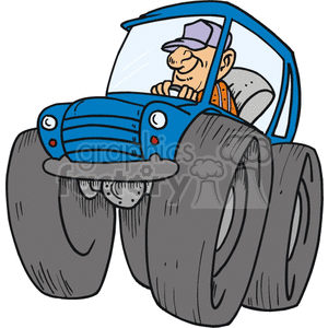 farmer driving his blue 4x4 truck