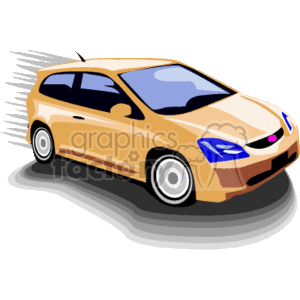 The clipart image shows a stylized depiction of a yellow hatchback car with a prominent shadow under it and stylized motion lines to suggest it's in motion.