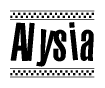 The clipart image displays the text Alysia in a bold, stylized font. It is enclosed in a rectangular border with a checkerboard pattern running below and above the text, similar to a finish line in racing. 