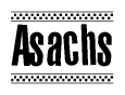 The image contains the text Asachs in a bold, stylized font, with a checkered flag pattern bordering the top and bottom of the text.