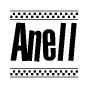 The clipart image displays the text Anell in a bold, stylized font. It is enclosed in a rectangular border with a checkerboard pattern running below and above the text, similar to a finish line in racing. 