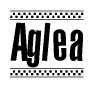 The clipart image displays the text Aglea in a bold, stylized font. It is enclosed in a rectangular border with a checkerboard pattern running below and above the text, similar to a finish line in racing. 