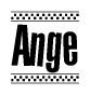 The clipart image displays the text Ange in a bold, stylized font. It is enclosed in a rectangular border with a checkerboard pattern running below and above the text, similar to a finish line in racing. 