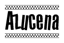 The image contains the text Azucena in a bold, stylized font, with a checkered flag pattern bordering the top and bottom of the text.