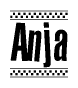The image contains the text Anja in a bold, stylized font, with a checkered flag pattern bordering the top and bottom of the text.