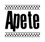 The clipart image displays the text Apete in a bold, stylized font. It is enclosed in a rectangular border with a checkerboard pattern running below and above the text, similar to a finish line in racing. 