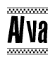 The clipart image displays the text Alva in a bold, stylized font. It is enclosed in a rectangular border with a checkerboard pattern running below and above the text, similar to a finish line in racing. 