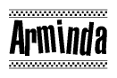 The clipart image displays the text Arminda in a bold, stylized font. It is enclosed in a rectangular border with a checkerboard pattern running below and above the text, similar to a finish line in racing. 