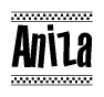 The clipart image displays the text Aniza in a bold, stylized font. It is enclosed in a rectangular border with a checkerboard pattern running below and above the text, similar to a finish line in racing. 