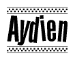 The clipart image displays the text Aydien in a bold, stylized font. It is enclosed in a rectangular border with a checkerboard pattern running below and above the text, similar to a finish line in racing. 