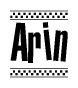 The image contains the text Arin in a bold, stylized font, with a checkered flag pattern bordering the top and bottom of the text.