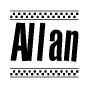 The image contains the text Allan in a bold, stylized font, with a checkered flag pattern bordering the top and bottom of the text.