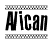 The image contains the text Alican in a bold, stylized font, with a checkered flag pattern bordering the top and bottom of the text.