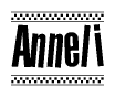 The image contains the text Anneli in a bold, stylized font, with a checkered flag pattern bordering the top and bottom of the text.
