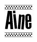 The image contains the text Aine in a bold, stylized font, with a checkered flag pattern bordering the top and bottom of the text.