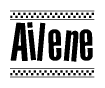 The clipart image displays the text Ailene in a bold, stylized font. It is enclosed in a rectangular border with a checkerboard pattern running below and above the text, similar to a finish line in racing. 