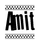 The clipart image displays the text Amit in a bold, stylized font. It is enclosed in a rectangular border with a checkerboard pattern running below and above the text, similar to a finish line in racing. 