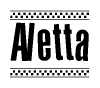 The image contains the text Aletta in a bold, stylized font, with a checkered flag pattern bordering the top and bottom of the text.
