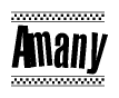 The clipart image displays the text Amany in a bold, stylized font. It is enclosed in a rectangular border with a checkerboard pattern running below and above the text, similar to a finish line in racing. 