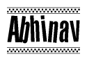 The image contains the text Abhinav in a bold, stylized font, with a checkered flag pattern bordering the top and bottom of the text.