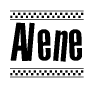 The clipart image displays the text Alene in a bold, stylized font. It is enclosed in a rectangular border with a checkerboard pattern running below and above the text, similar to a finish line in racing. 