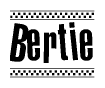 The clipart image displays the text Bertie in a bold, stylized font. It is enclosed in a rectangular border with a checkerboard pattern running below and above the text, similar to a finish line in racing. 
