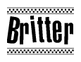 The clipart image displays the text Britter in a bold, stylized font. It is enclosed in a rectangular border with a checkerboard pattern running below and above the text, similar to a finish line in racing. 