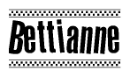 The clipart image displays the text Bettianne in a bold, stylized font. It is enclosed in a rectangular border with a checkerboard pattern running below and above the text, similar to a finish line in racing. 