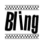 The clipart image displays the text Bling in a bold, stylized font. It is enclosed in a rectangular border with a checkerboard pattern running below and above the text, similar to a finish line in racing. 